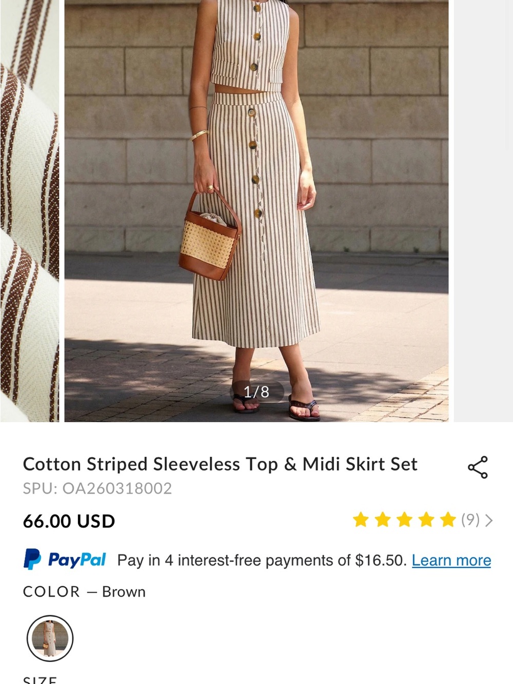 Commense Cream and Brown Striped Crop Top & Midi Skirt Set - Picture 6 of 6